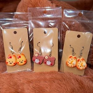 Handmade Kawaii Toast Earrings Bundle Cute Food Jewelry 3pcs Lot